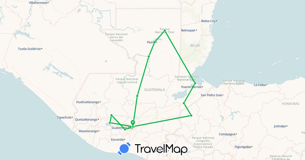 TravelMap itinerary: bus in Guatemala, Honduras (North America)