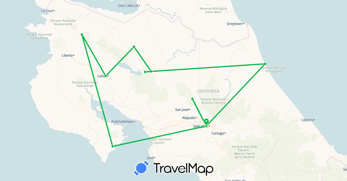 TravelMap itinerary: driving, bus in Costa Rica (North America)