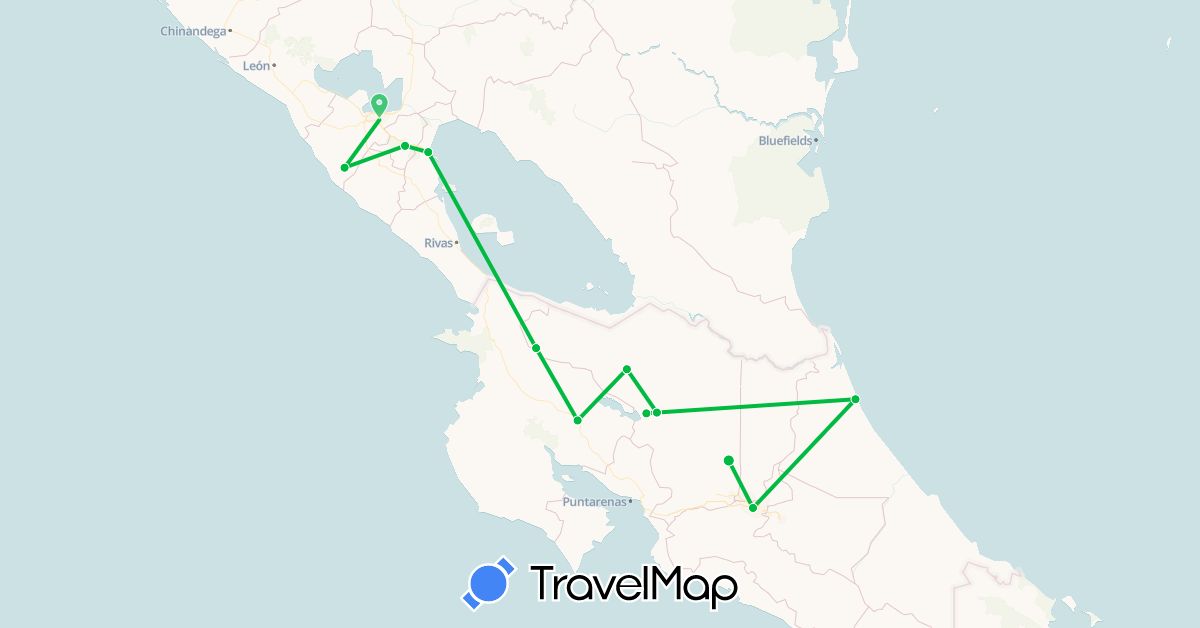 TravelMap itinerary: bus in Costa Rica, Nicaragua (North America)